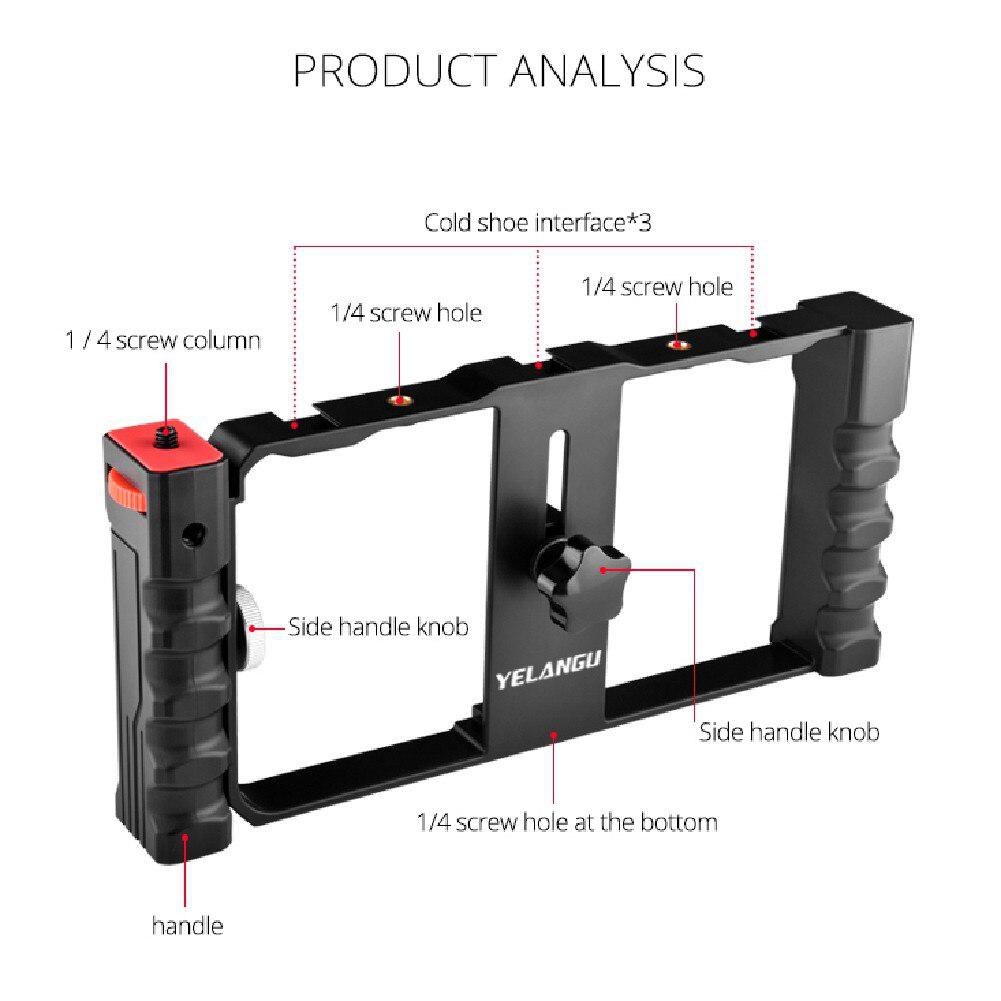 Handheld Phone Video Stabilizer Grip Mount Stand with Double Handle Bracket Handheld Stabilizer Frame Smartphone Grip Filmmaking