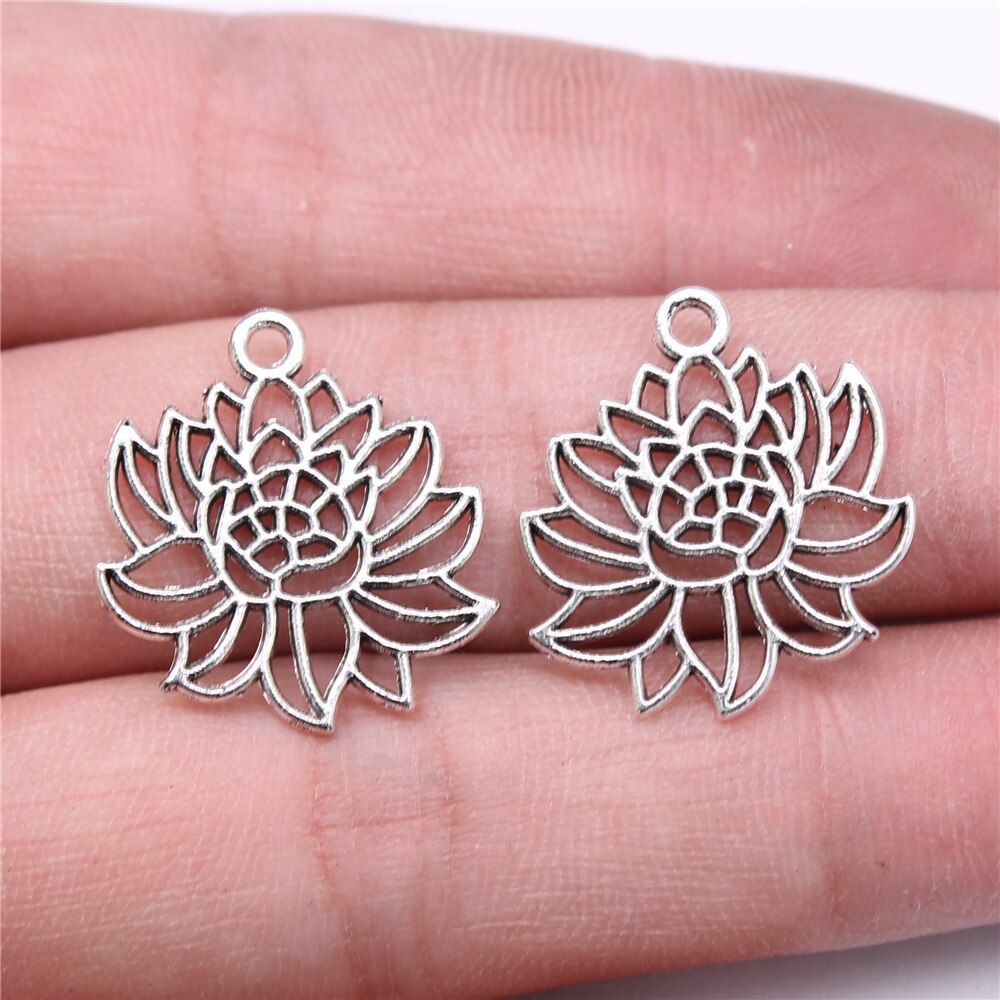 20 piezas cabeza de flor de loto meditación colgantes de Yoga para fabricación de joyería DIY artesanía hecha a mano: COLOR ORO ROSADO