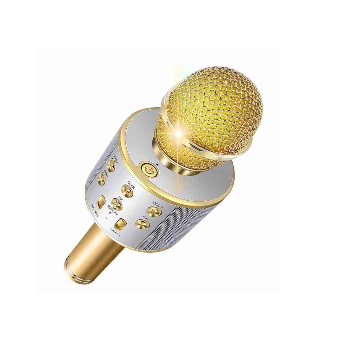 Bluetooth Wireless Microphone Speaker Handheld Microphone Karaoke Mic Music Player Singing Recorder Wireless mic: Gold