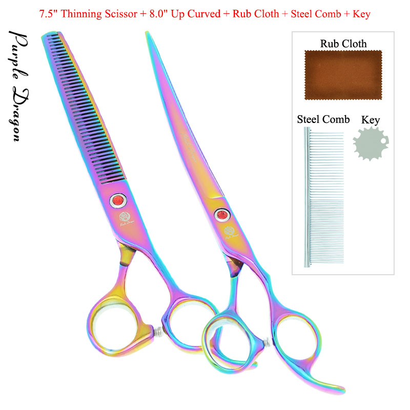 8.0 &quot;lila Drachen Hunde Pflege Schere Haustiere Gerade Gebogen Schneiden Tijeras Friseur 7.5&quot; Ausdünnung Scher Ebene Trimmer B0051B: B0051B-12-80