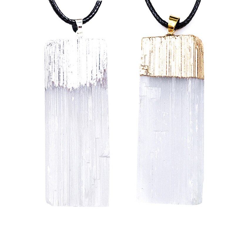 Selenite Crystal Hanger Ketting 18 "Goldtone Of Silvertone Coated White Crystal Unieke Sieraden