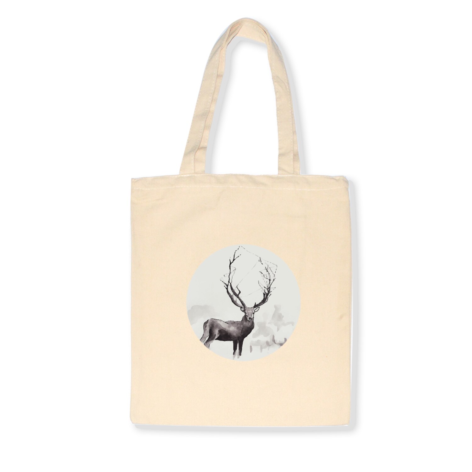 Herten Print Schilderen Boodschappentassen Canvas Opbergzakken Vrouwen Handtas Herbruikbare Vouwen Kruidenier Eco Tassen Literaire: B138BEIGE