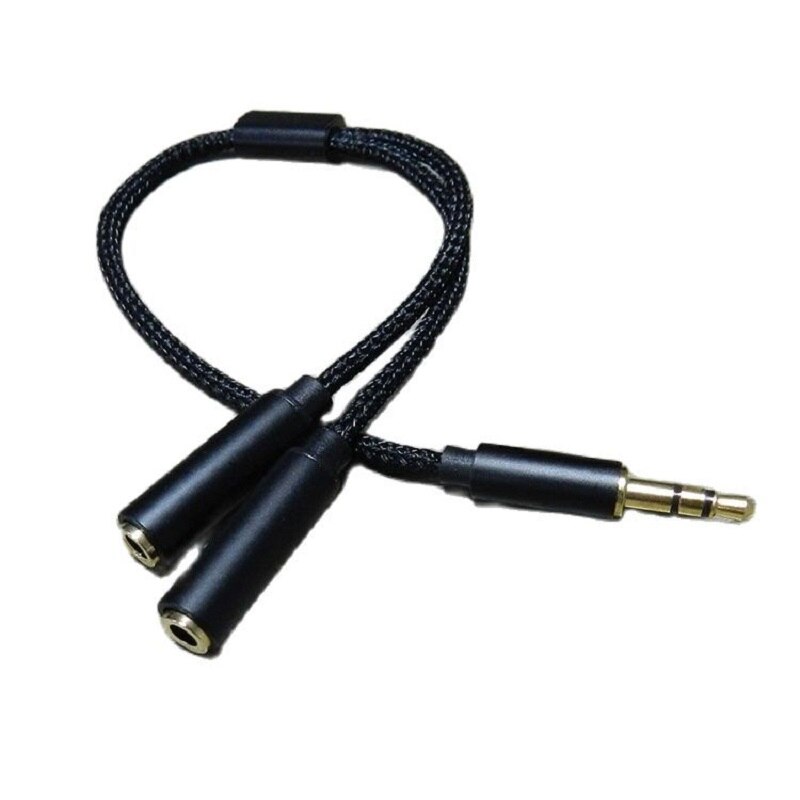 AUX Cable Jack 3.5MM Audio Cable Male to Double Female Stereo Audio Cable Nylon Braided Headphone Splitter Y Type Audio Cable: black