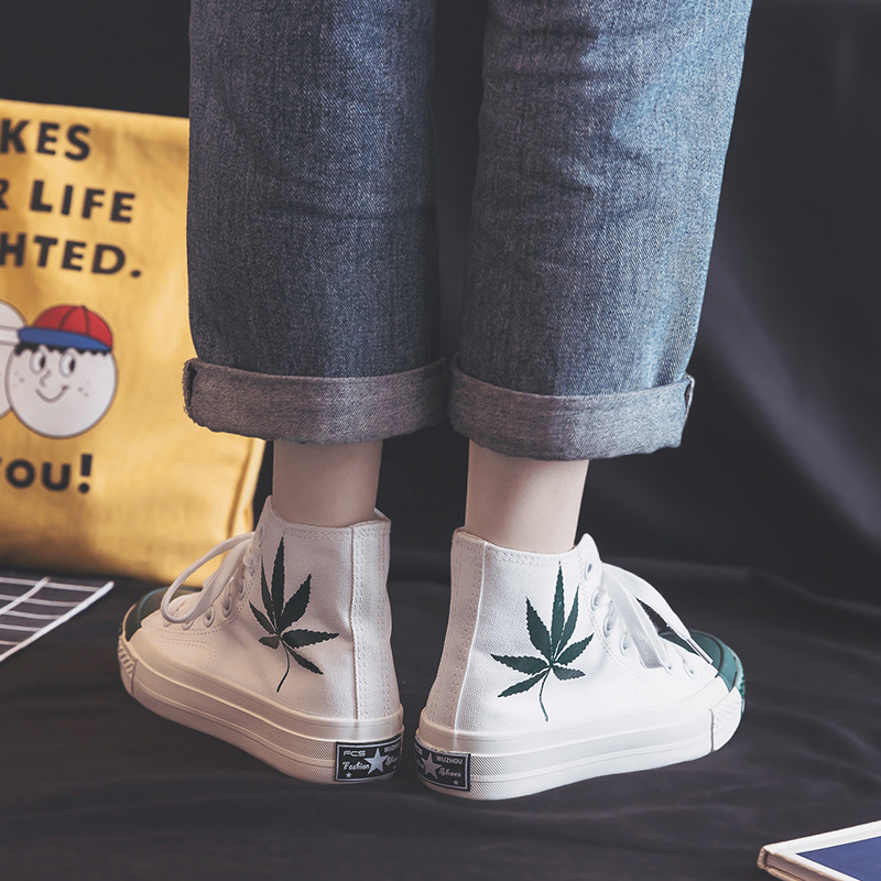 High top canvas sko til kvinder forår jordbær sko grønne blade skateboard sko udendørs fodtøj smarte sneakers