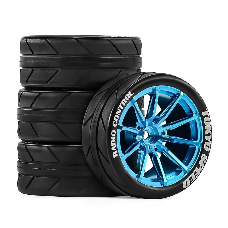 65mm RC Alloy Wheels & Rubber Tires 12mm Hex Hub For 1/10 Rally Racing Car Tamiya TT01 TT02 XV01 TA06 A959 PTG2 Upgrade Parts: Blue