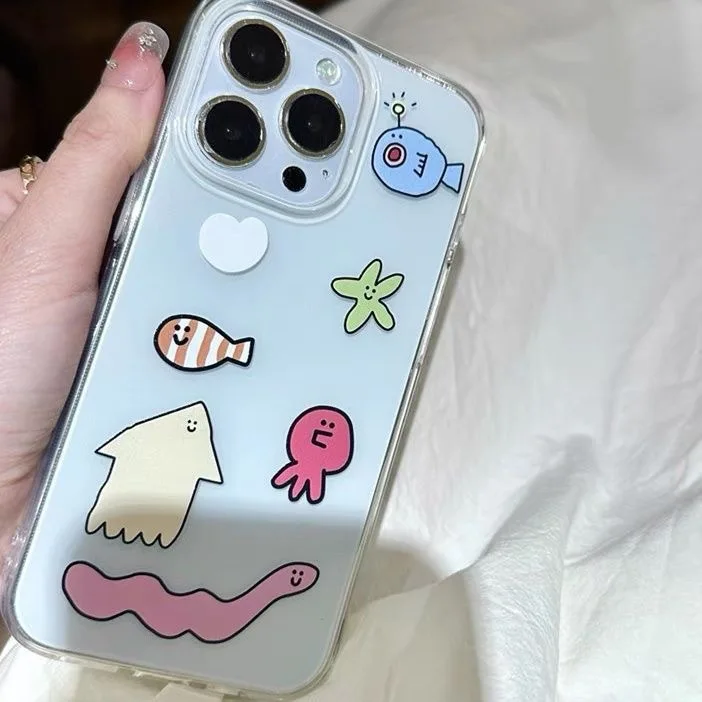 Selbstgemachte koreanische eins Spaß Nische Meer Unterseite Welt für iPhone 15 Profi Handyhülle 14/13 transparente weiche Handyhüllen Hüllen