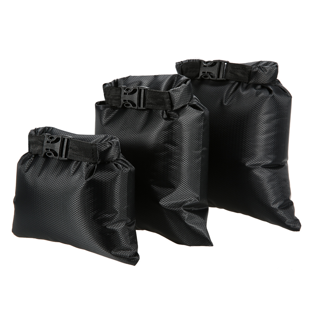 Bolsas impermeables para natación y Trekking, bolsa seca a prueba de agua, ultraligera, 1L + 2L + 3L, para acampar, kayak, 3 unids/lote: Black