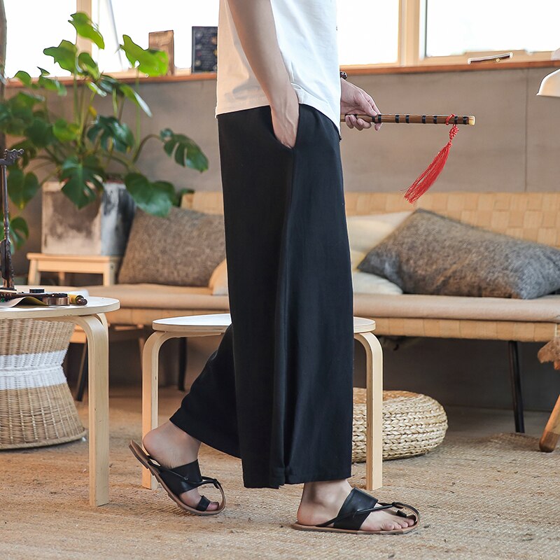 Pantalon pour hommes japonais | Élastique, taille large, pantalon à jambes larges, Kimono, pantalon masculin, couleur unie, Harem