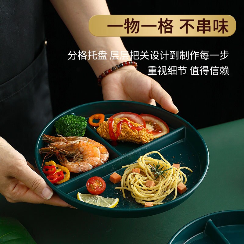 Round Plastic Dinner Plates Compartment Plate Cake Tray Fruit Snack Separete Bowl Quantitative Plate Food Dishes Kitchen Tool