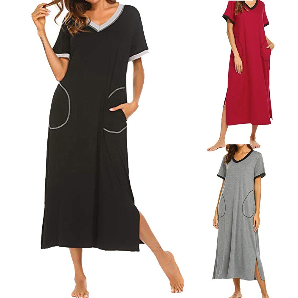 plus size Women’s Nightshirt Short Sleeve Nightgown Ultra-Soft Full Length Sleepwear Dress пижама женская