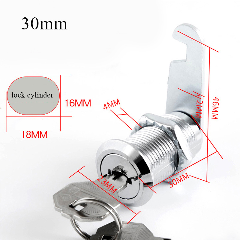 Klassisk sikkerhetslås metall sylinder skap skap kamlås med nøkler sikkerhetspostkasselås skuff 16mm/20mm/25mm/30mm: Sateng nikkel