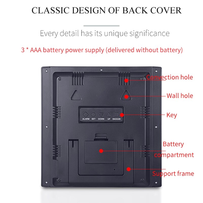 Digital Wall Clock With Temperature &amp; Humidity 8.6 Inch Large Display Time/Date/Week Alarm Clock For Home Office School