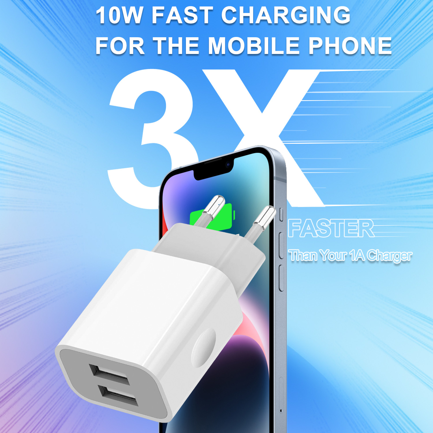 2-pack universele USB-lader 5V 2A/10W met 2 poorten - USB-stekker compatibel met alle soorten apparaten en smartphones - wit