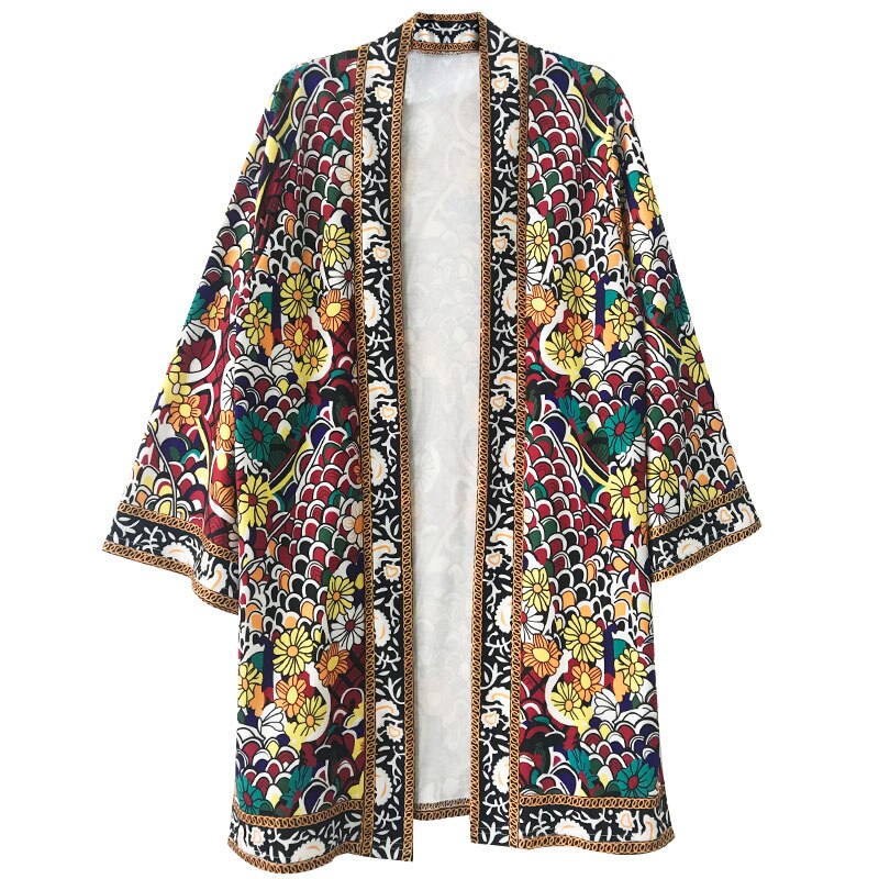 De etnia Floral chaqueta mujeres Otoño de manga larga de verano lateral ropa Casual damas largo Retro chaqueta de Rebeca: S