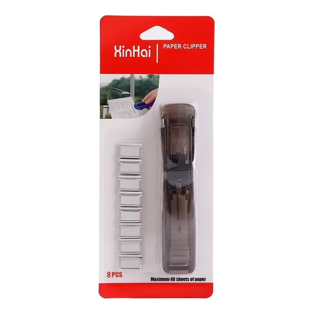 Staple Metal Clip Push Hand Paper Clipper with Refill Fixing Organizing Stapler Reusable Push Clamp for Document File Stationery: Red