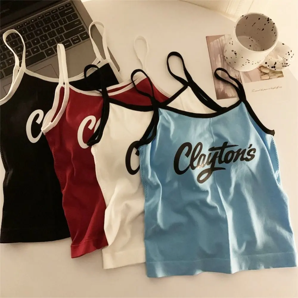 Med puder bogstavtryk tanktop camisole bralette kvinder  y2k crop toppe ærmeløs vest pige