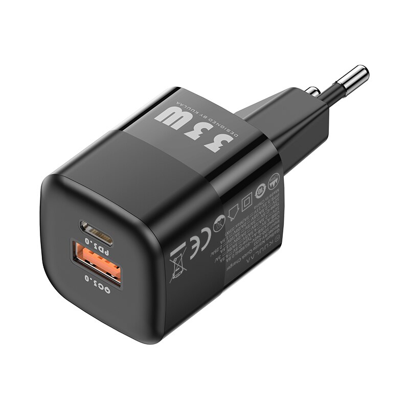 Kuulaa 33W Gan Charger Usb C Type C Pd Draagbare Oplader Snel Opladen Voor IPhone13 12 11 Max Pro xs 8 Plus Ipad Air 4 Ipad Mini: EU Black