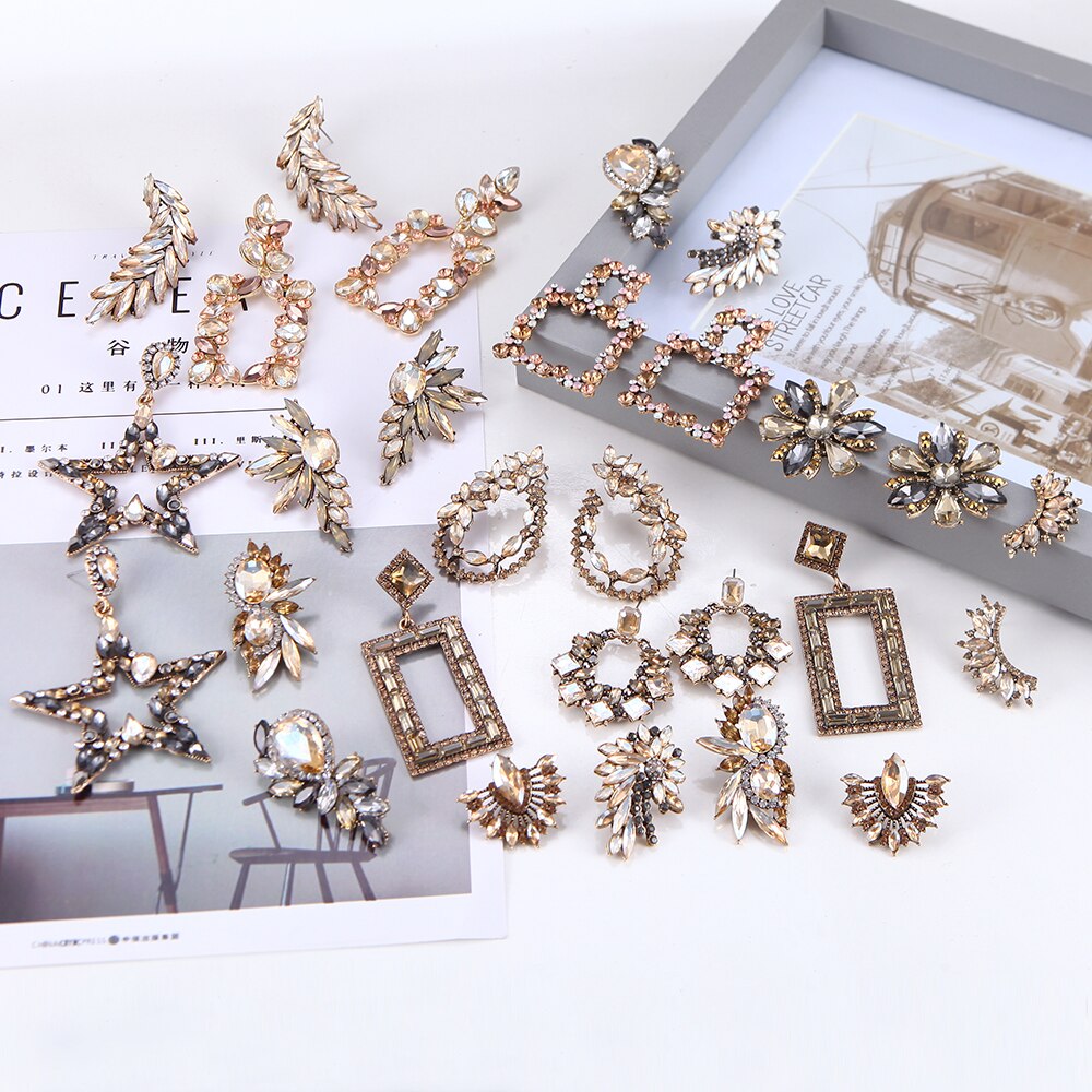 Ztech Luxury Big Champagne Rhinestone Series Vintage Earrings For Women Gilrs Statement Trend Boho Jewelry Brincos Pendientes