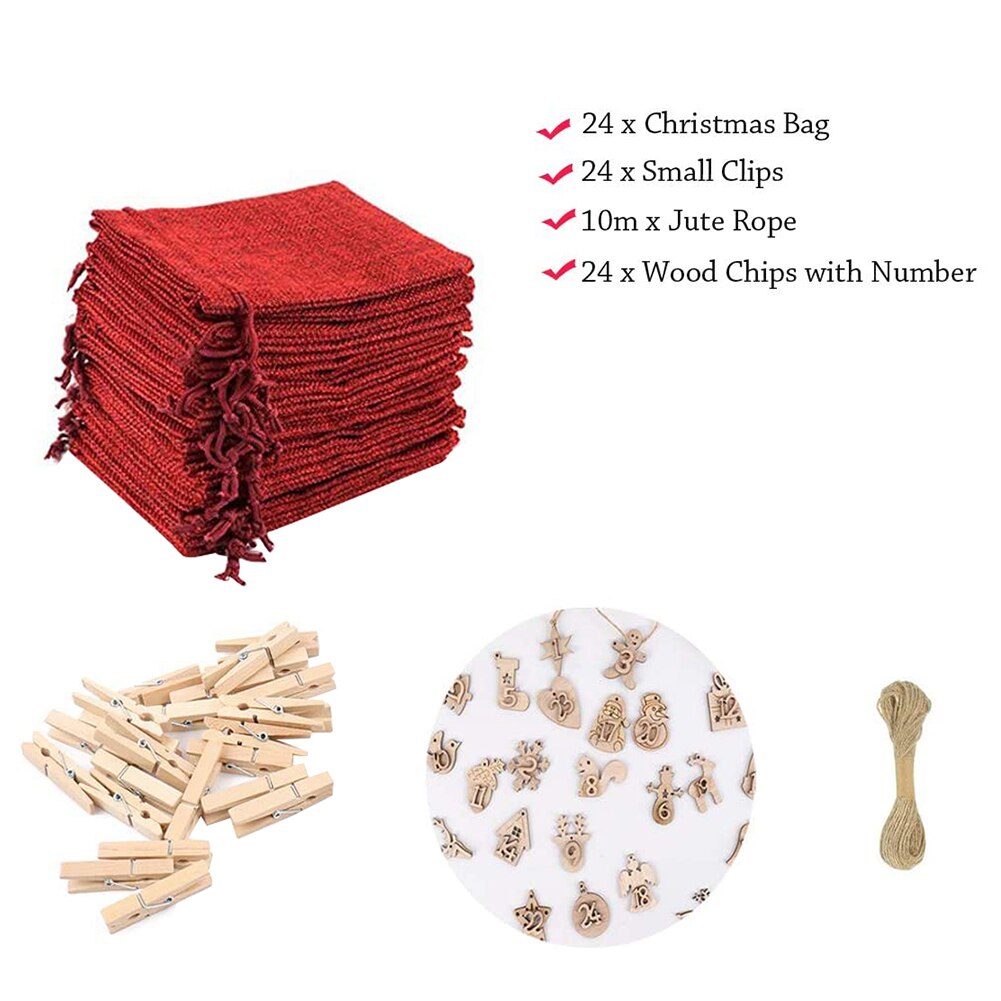 24 stuks/set adventskalender om te vullen jute tas knutselset stoffen tas diy festivaltassen voor kerstmis adventskalender stof: 1a