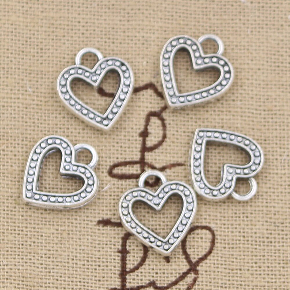 30Pcs Charms Hollow Hart 14X13Mm Antiek Zilver Kleur Hangers Diy Ketting Ambachten Maken Bevindingen Handgemaakte Tibetaanse sieraden