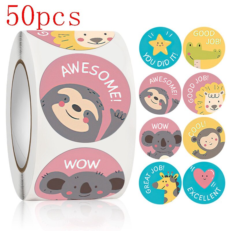 50-500pcs round GOOD JOB 8 designs rainbow star Scrapbooking accessories aesthetic stickers kawaii teacher child reward: HY2022-03-50pcs