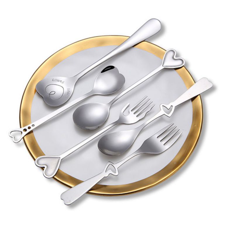 In Acciaio Inox A Forma di Cuore Forchetta Manico Lungo Cucchiaio di Zucchero Tè e Caffè Da Dessert Posate Cucchiaino di san valentino Regalo di Giorno di Nuovo
