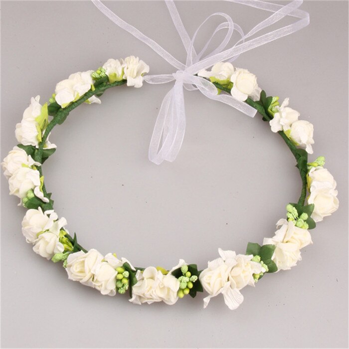 Handmade Fabric Adjustable Wreath Head wear Wedding Decoration Flower Crown Bride Hair Accessories Flower Wreaths: White