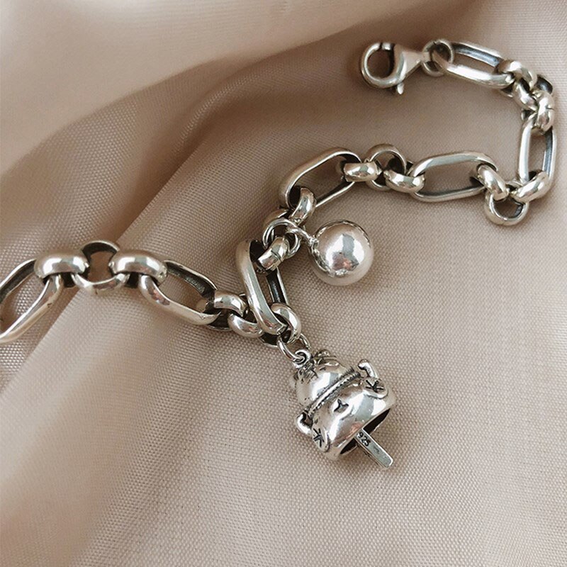 Foxanry 925 Sterling Zilveren Leuke Lucky Katten Armband Voor Vrouwen Mode Vintage Thai Zilveren Dikke Ketting Verjaardag Sieraden