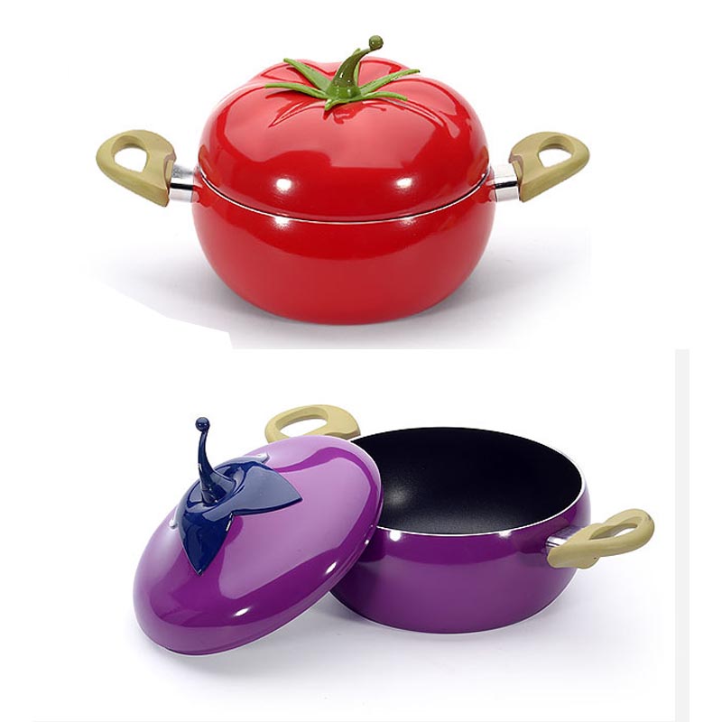 Korean Soup Pot Aluminum Non-stick Fruit Pan Tomato Eggplant Shape Cooking Pot For Both Stove Induction