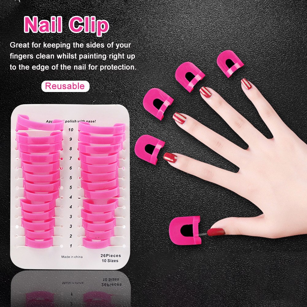 26pcs Spill Proof Edge Skin Barrier Reusable Protector Forms Guide Tips Finger Gel Model Nail Polish Stencil Clip Anti Overflow