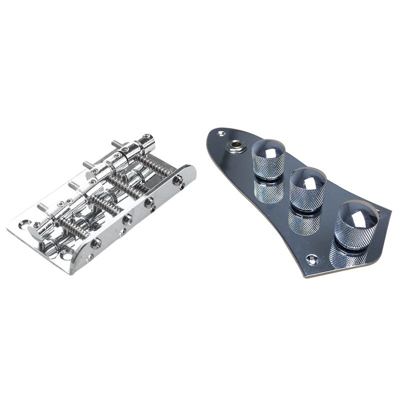 1SET Bass Bridge Assembly For Vintage Jazz Bass &amp; 1X 3 Bands Active Passive Preamp Jazz Bass Control Plate Knobs: Default Title