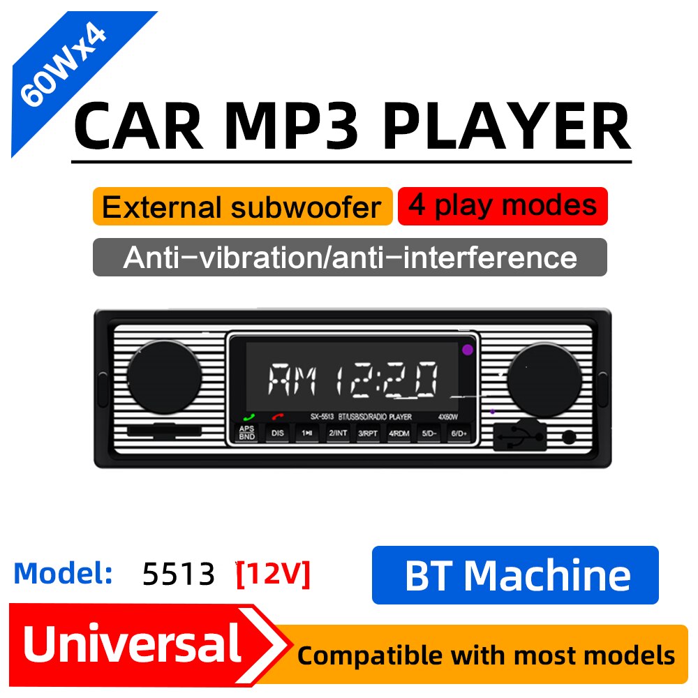 12V-24V 1 Din Car Radio Bluetooth Vintage SD/ TF Card Car Radio MP3 Player Stereo USB AUX Classic Audio Vehicle Integrated: 12V MP3 stereo
