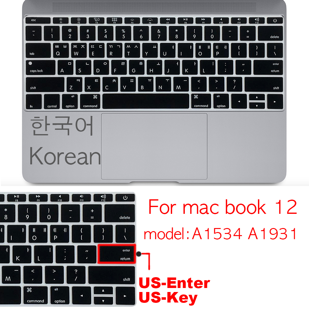 Funda protectora para teclado coreano US-Enter, para Macbook Pro 13Air 11 12 15 touchbar A2159 A1466 A1932/A1990/A1398/A1708: retina 12 US-Enter