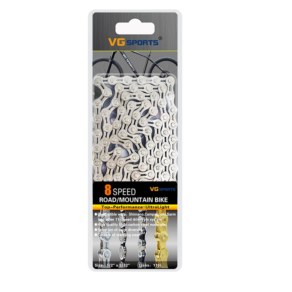 VG Sports Bicycle Chain 8 9 10 11 Speed Bicycle Chain Ultralight Bike Chain 116 Links MTB Road Bike Half Hollow Chain Bike Tools: Silver 8S