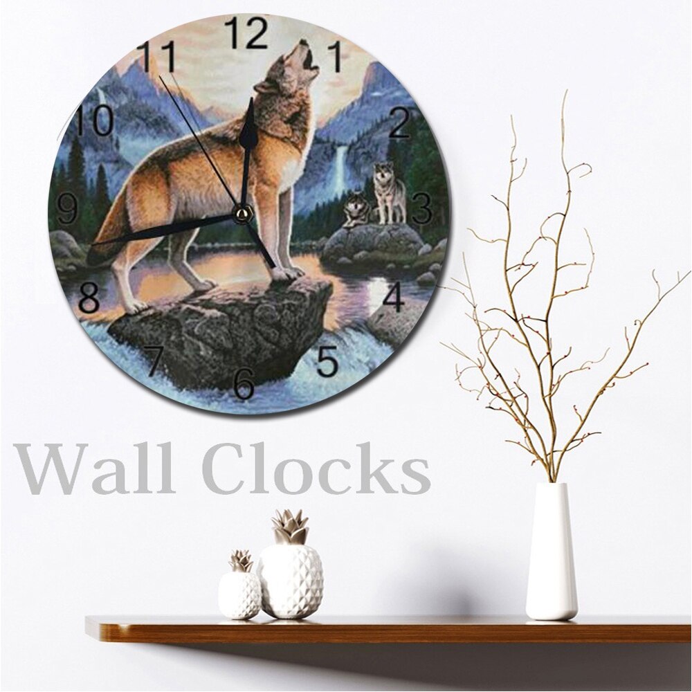Wolf Wall Clocks Numeral Digital Dial Mute No Ticking Slient Battery Operated Kitchen Clocks Kitchen Wall Decor for Livingroom