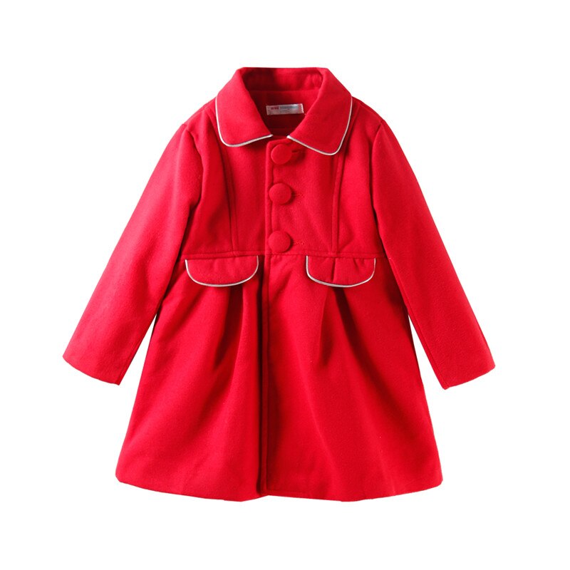 Mudkingdom Meisjes Winterjassen Wol Solide Single-Breasted Prinses Lange Overjassen: Red / 2T