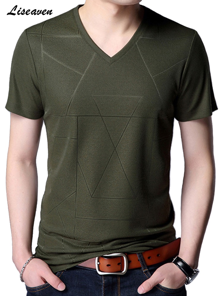 Liseaven herre t-shirts v-hals kortærmet t-shirt sommer t-shirt herre slim fit t-shirt