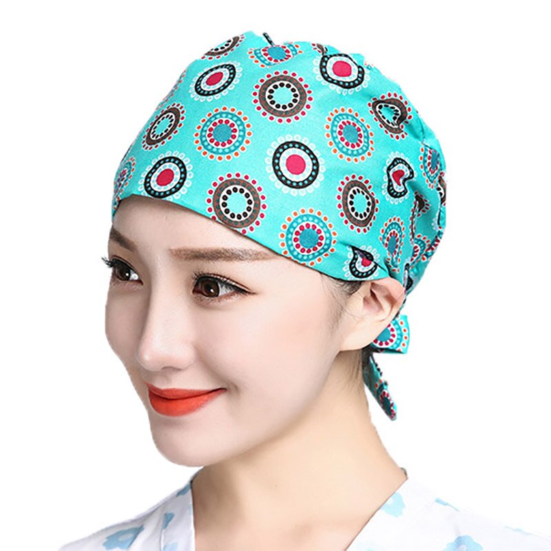 Scrubs Caps Verstelbare Head Cover Bouffant Hoeden Sombrero Mujer Cartoon Bloem Gedrukt Katoen Caps Wasbare Werkkleding Hoeden