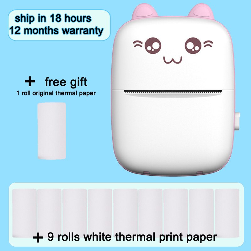 Draagbare Mini Catthermal Printer Draadloze 200Dpi Foto Label Memo Verkeerde Vraag Afdrukken Met Usb-kabel Bluetooth Imprimante: Pinkadd10 white