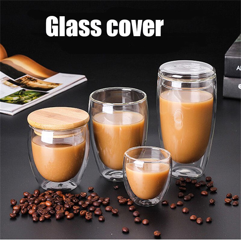 Transparent glass coffee cup milk whiskey tea beer double heat resistant cocktail Vodka wine mug Drinkware tumbler cups: Glass cover