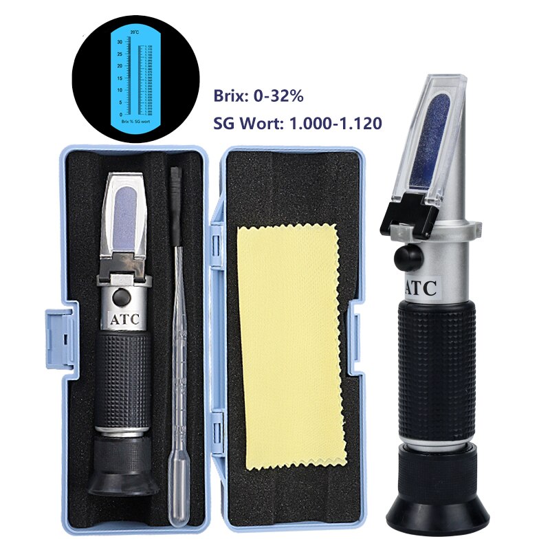 Refraktometer öl refraktometer brix 0-32% 1.000-1 .120 socker vört atc handhållet verktyg hydrometer socker meter refraktometer verktyg