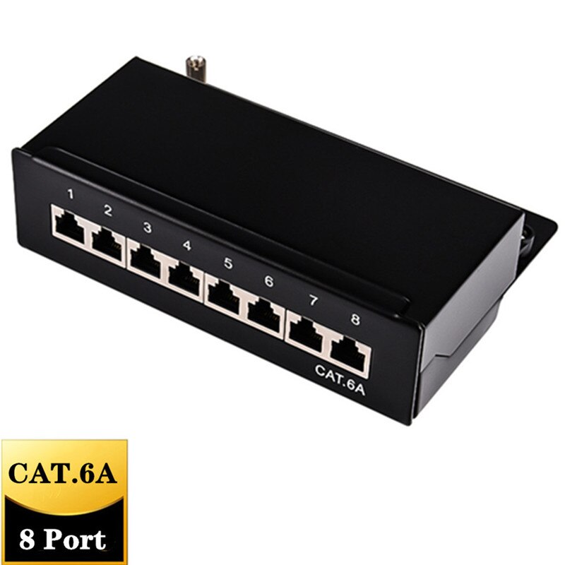 8 12 Port Cat6 6A Patch Panel 500MHZ 10Gbps Full Shielded Cat6A Mini Desktop Modular Distribution Frame For Wall Mounting: Black Cat6A 8 Port