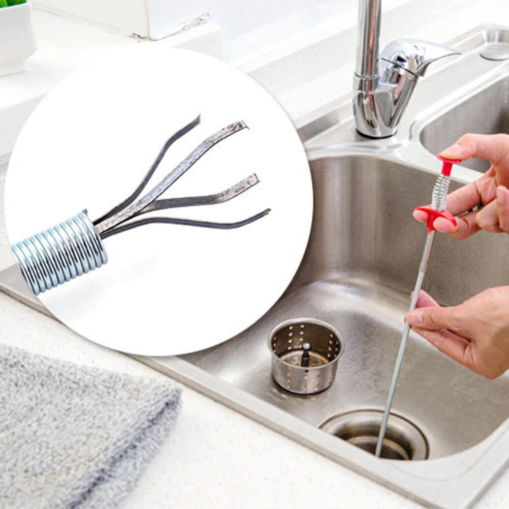 60CM flexible gancho para limpieza del fregadero Dispositivo de dragado de alcantarilla fregadero tubo Desagüe de cocina ducha inodoro tubo de resorte herramientas removedor de cabello