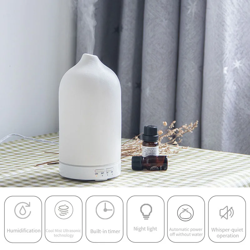 Keramik Ätherisches Öl Aromatherapie Diffusor Ultraschall-luftbefeuchter mit Timer Nachtlicht Wasserlosen Auto aus Kühlen Nebel Hersteller