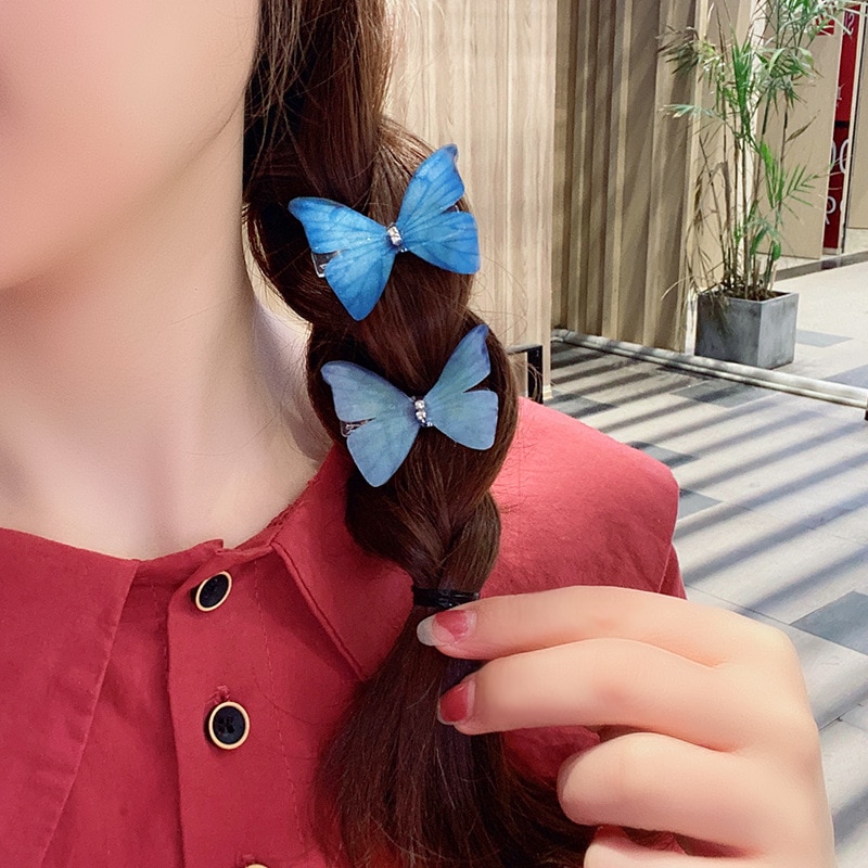 2020 verão quente borboleta grampos de cabelo garra barrette para meninas cor azul mini casamento hairpin acessórios para o cabelo