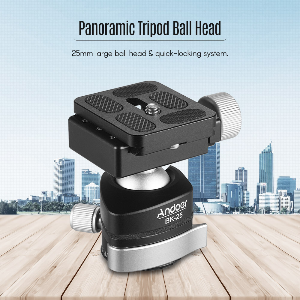 Andoer BK-25 statyw ze stopu aluminium głowica kulowa adapter robić montażu z 1/4 cala lub 3/8 cala śruba maksymalne obciążenie 15 kg/33lbs