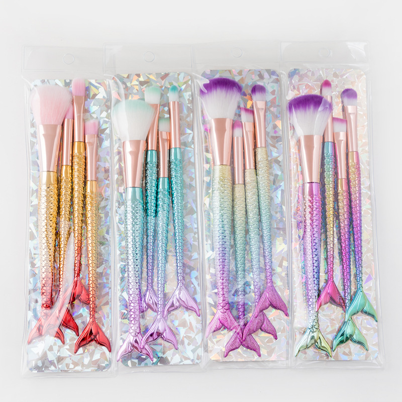 Karsyngirl-brocha de maquillaje de sirena, traje de cuatro piezas, fibra colorida, pelo suave, polvo suelto, herramientas de maquillaje de belleza