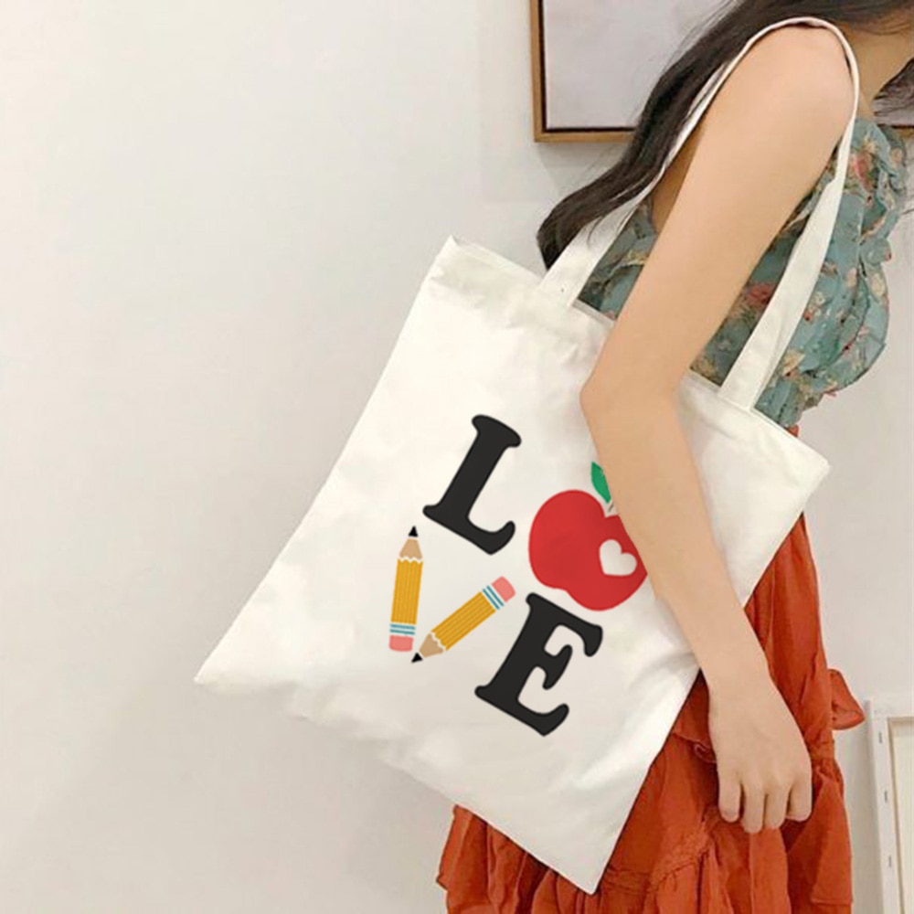 Eco Leraar Canvas Schoudertas Herbruikbare Shopping Tote Bag Boek Tas Opvouwbare Shopper Tas Reizen Voor Leraren Dag