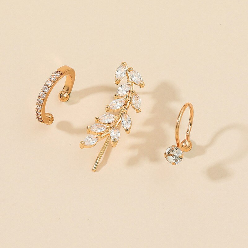 1 Set Minimalistische Little C Cubic Zircon Kraakbeen Blad Oorbellen Clips Sets Voor Vrouwen Chic Street Stijl Oor Manchetten: 6