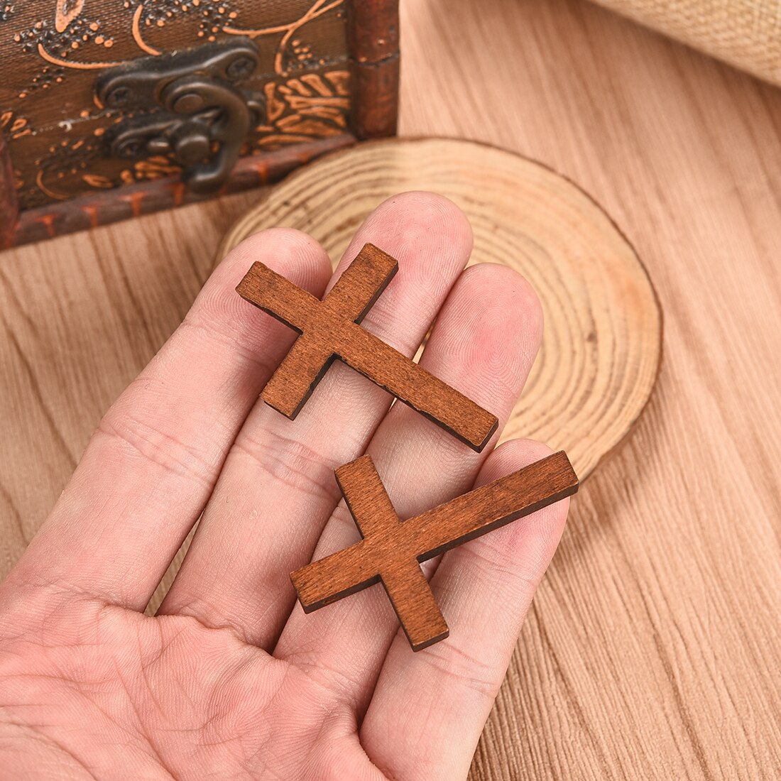 50 st träkors vintage brun charm hänge tillbehör halsband gör verktyg religiösa handgjorda diy smycken tillverkning